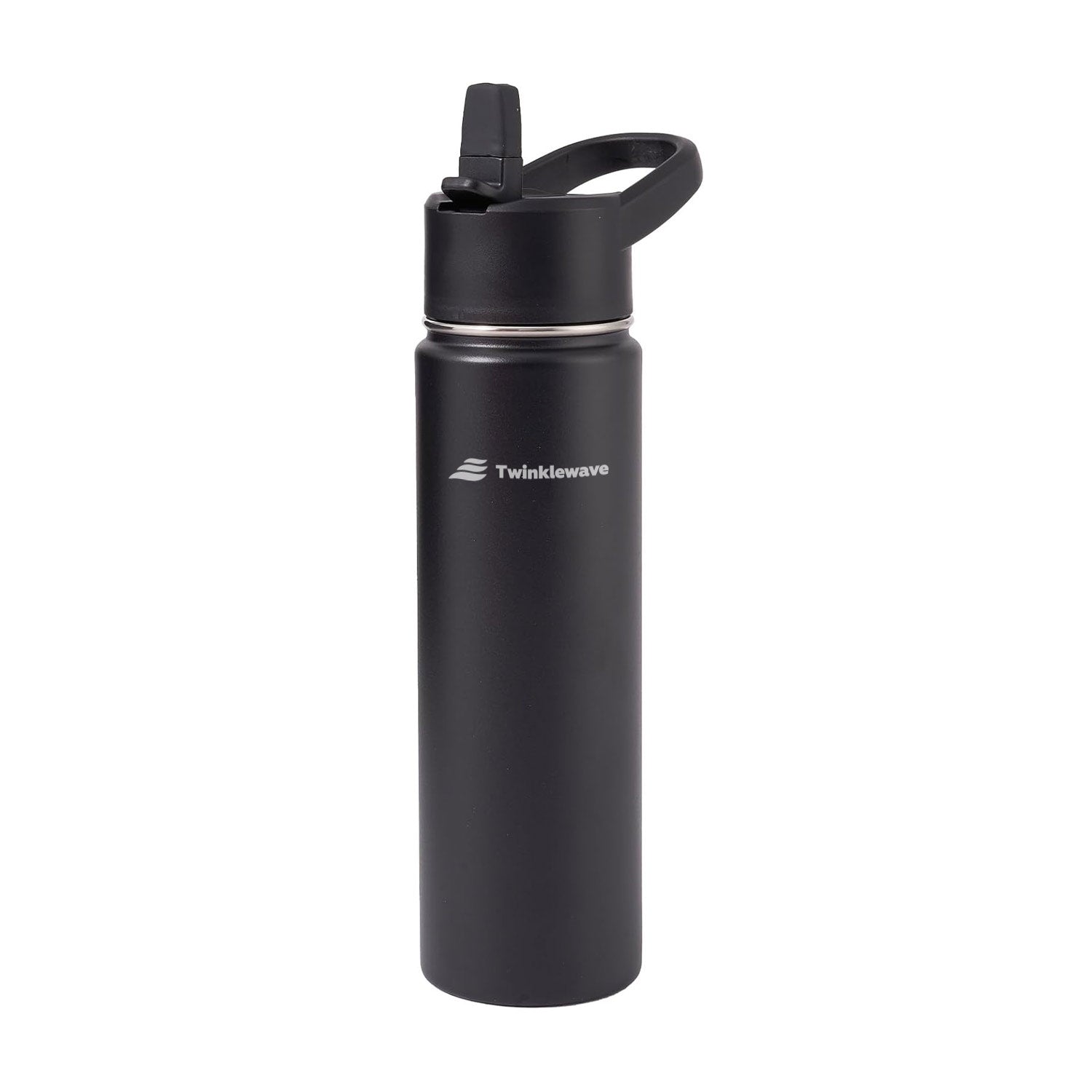 Twinklewave Metal Water Container with Straw and Broad Opening Cap, Stainless Steel